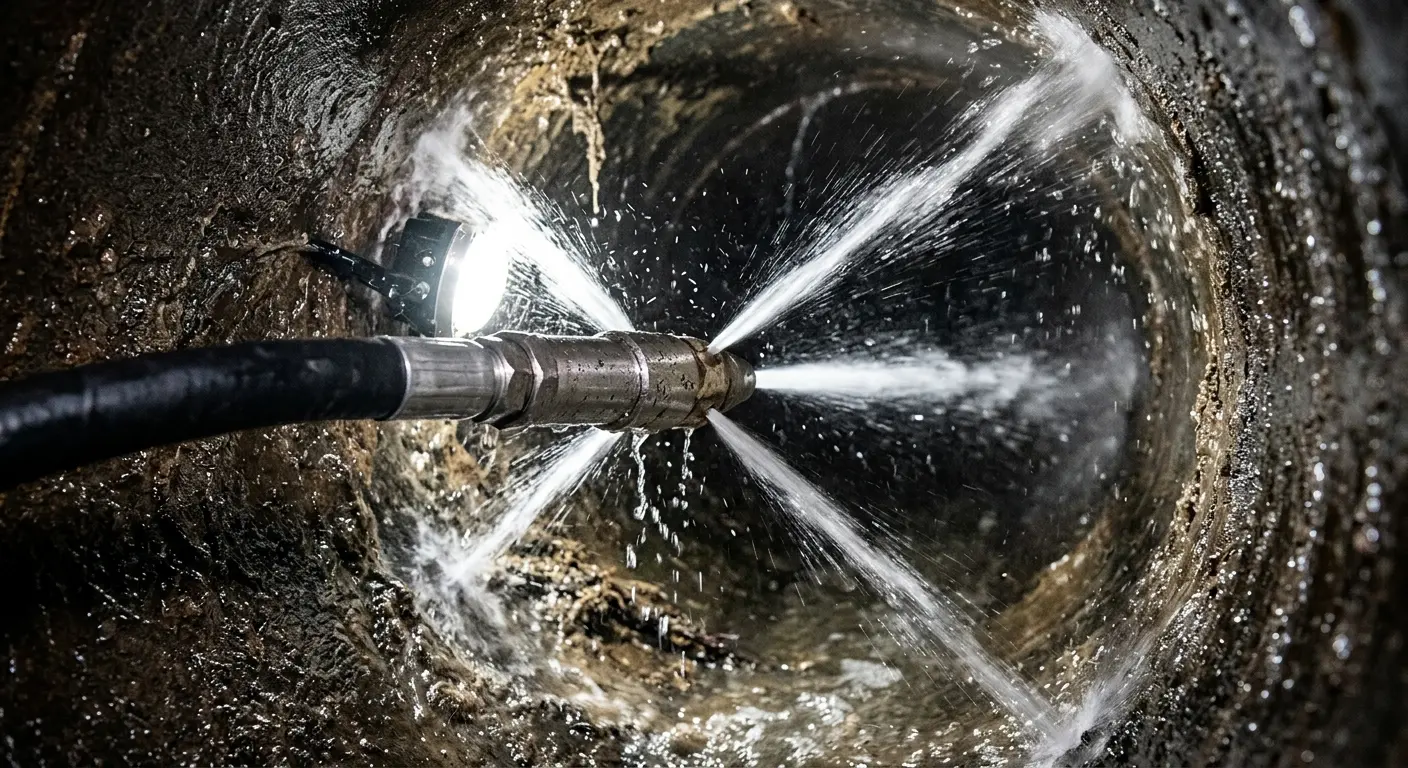 High-pressure hydro jetting nozzle cleaning sewer pipe for Sewer Cleanout in Reisterstown